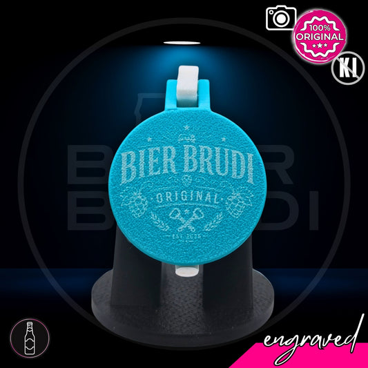 Bier Brudi SafeCap Engraved Original für Flaschen, lasergraviert, Farbe Blau