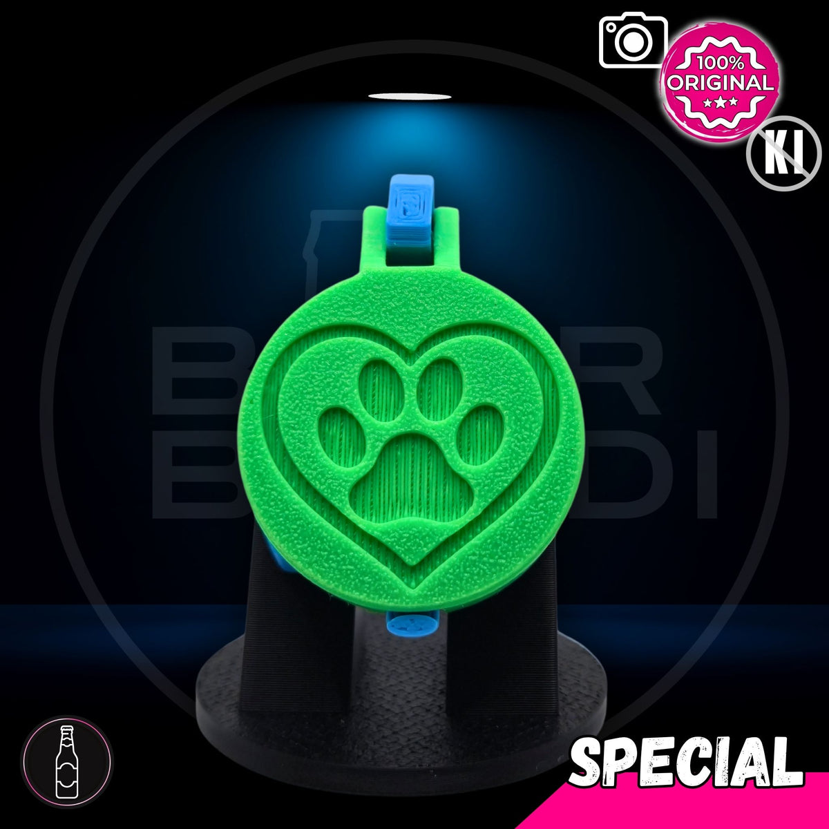 Bier Brudi SafeCap für Flaschen mit Herzpfote-Motiv, Farbe Grün