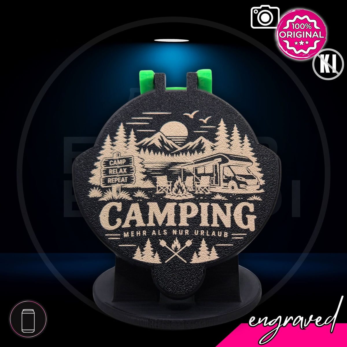 Bier Brudi SafeCap Engraved Camping-Edition für Dosen, lasergraviert, Farbe Schwarz