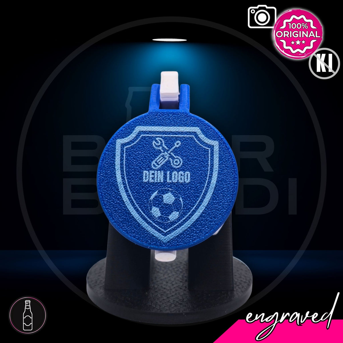 Bier Brudi SafeCap für Flaschen mit eigenem Logo graviert, Farbe Blau