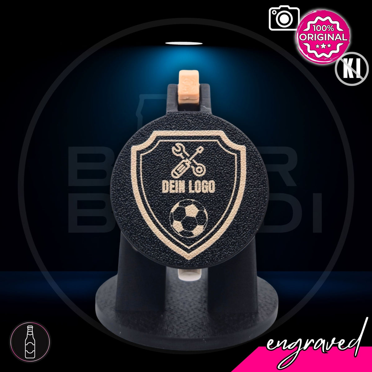 Bier Brudi SafeCap für Flaschen mit eigenem Logo graviert, Farbe Schwarz