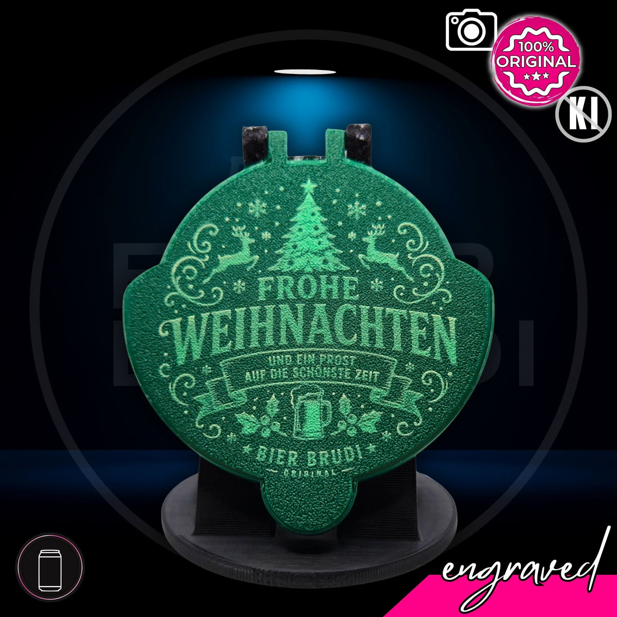Bier Brudi SafeCap Engraved Weihnachtsedition für Dosen, lasergraviert, Farbe Grün