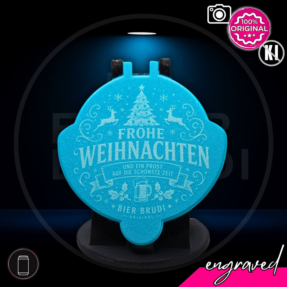 Bier Brudi SafeCap Engraved Weihnachtsedition für Dosen, lasergraviert, Farbe Petrol