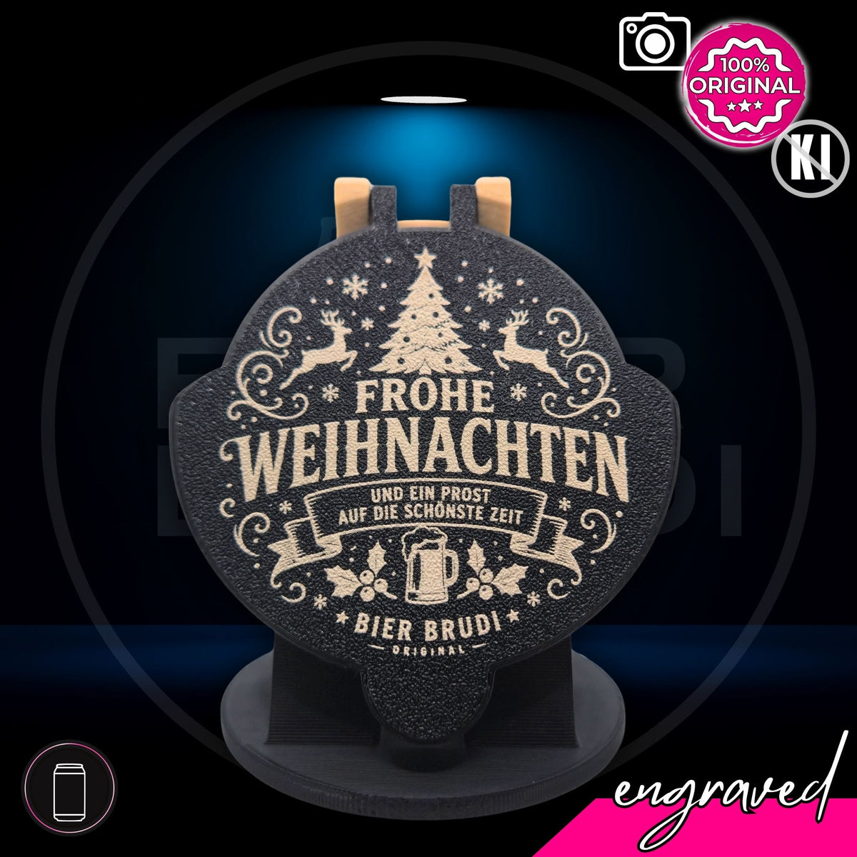 Bier Brudi SafeCap Engraved Weihnachtsedition für Dosen, lasergraviert, Farbe Schwarz