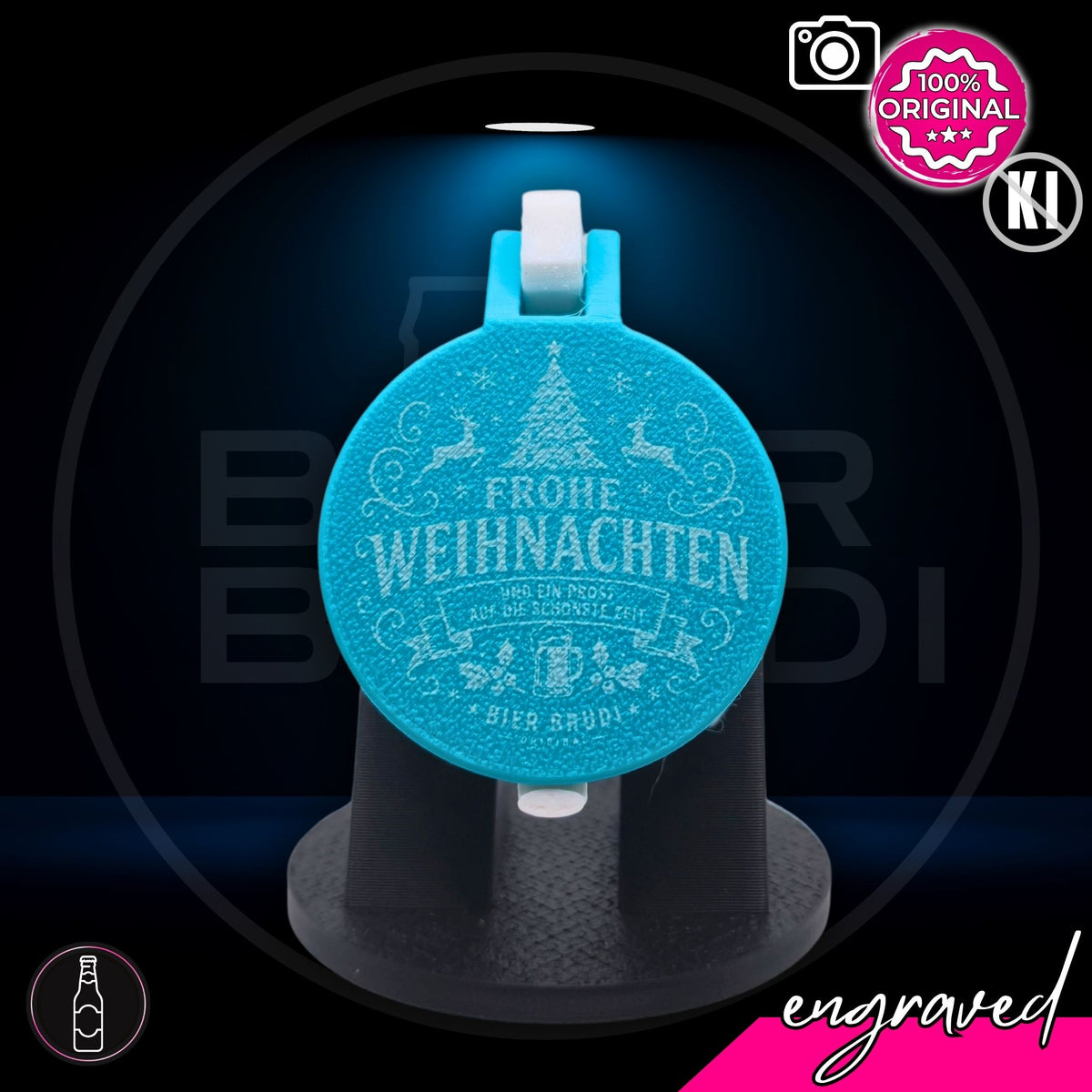Bier Brudi SafeCap Engraved Weihnachtsedition für Flaschen, lasergraviert, Farbe Petrol