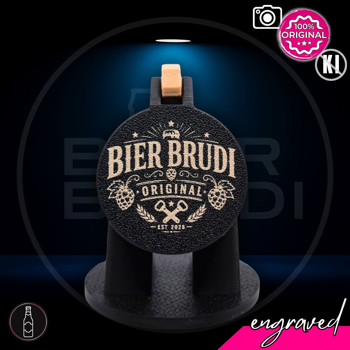 Bier Brudi SafeCap Engraved Original für Flaschen, lasergraviert, Farbe Schwarz