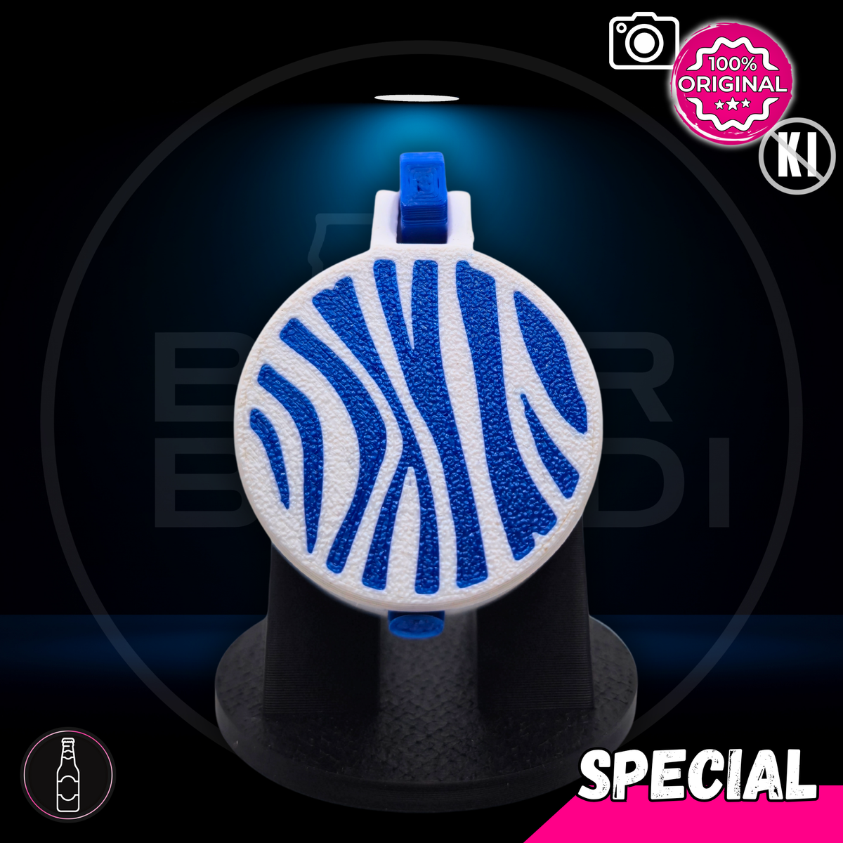 Bier Brudi SafeCap für Flaschen im Zebra-Design, Blau-Weiß
