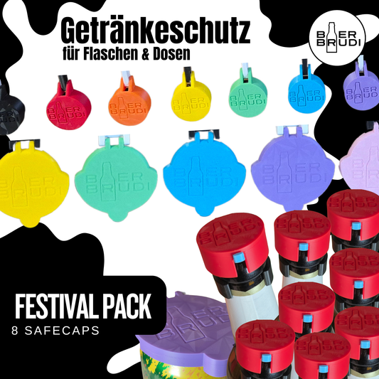 Die SafeCaps im Festival Pack. Der coole bunte Getränkeschutz für Flaschen und Dosen.