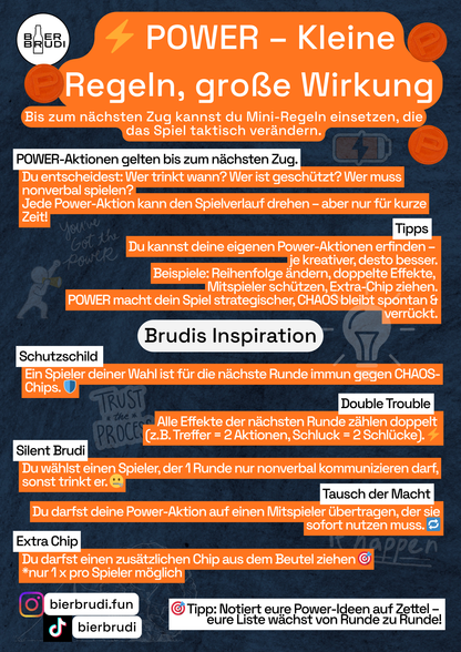 Bier Brudi Power Kategorie Chip mit starken Aktionen für das Trinkspiel
