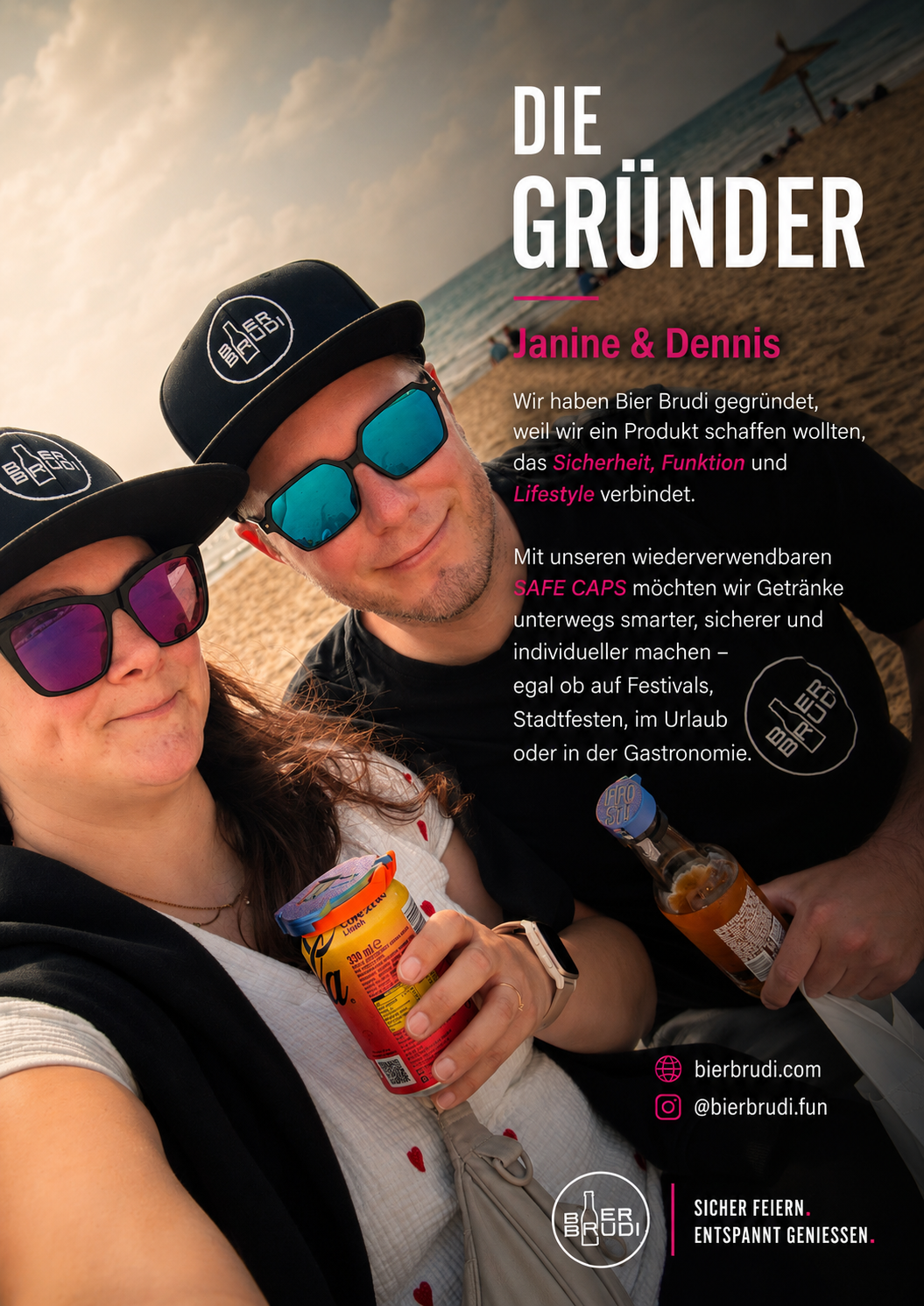 Die Gründer von BIER BRUDI mit SafeCaps auf Mallorca