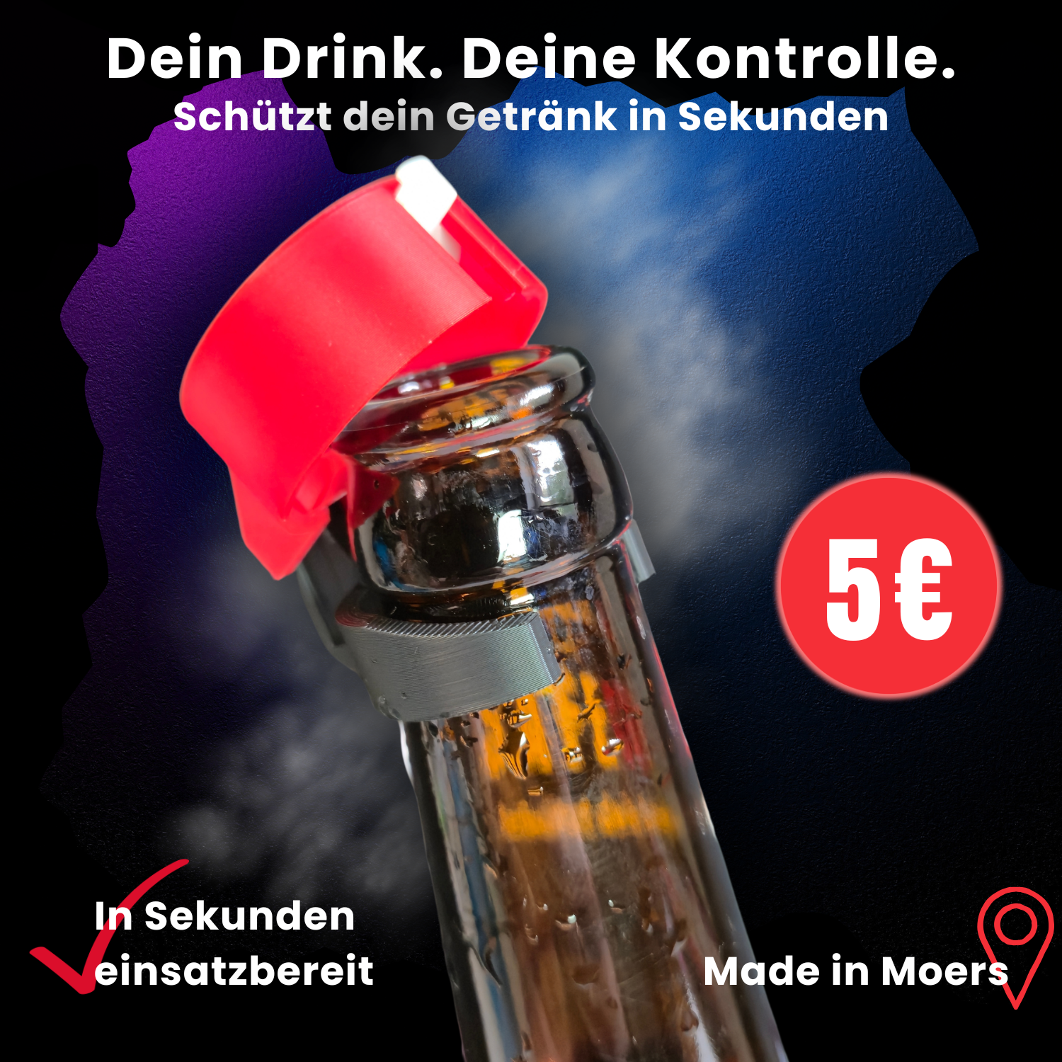 Bier Brudi SafeCap Getränkeschutz geöffnet. Schützt vor K.O. Tropfen, Schmutz und Insekten.