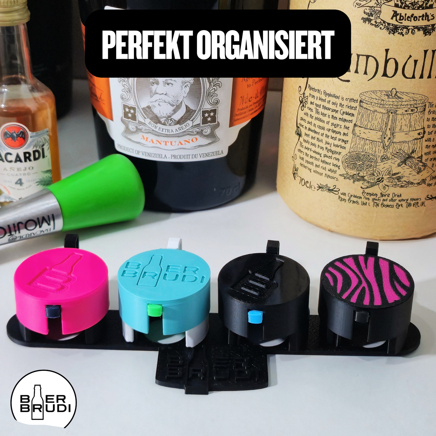 Deine SafeCaps haben ihren Platz in deiner Bar gefunden. Hier herrscht Ordnung & Style.