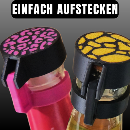 SafeCap Anwendung auf Flasche - einfaches Aufstecken zum Schutz von Getränken bei Partys und Festivals