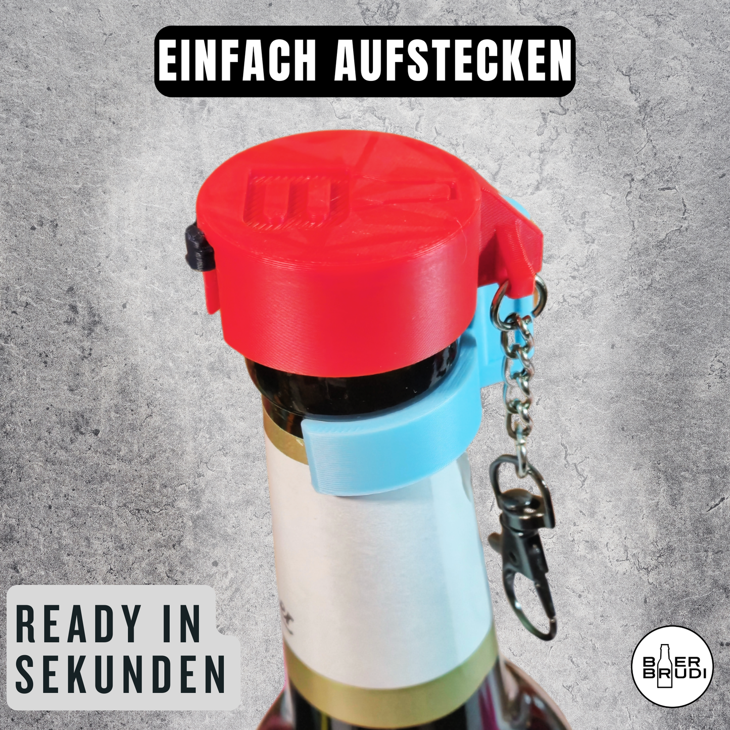 SafeCap Keychain Edition – jederzeit griffbereit für den Einsatz auf Flaschen.