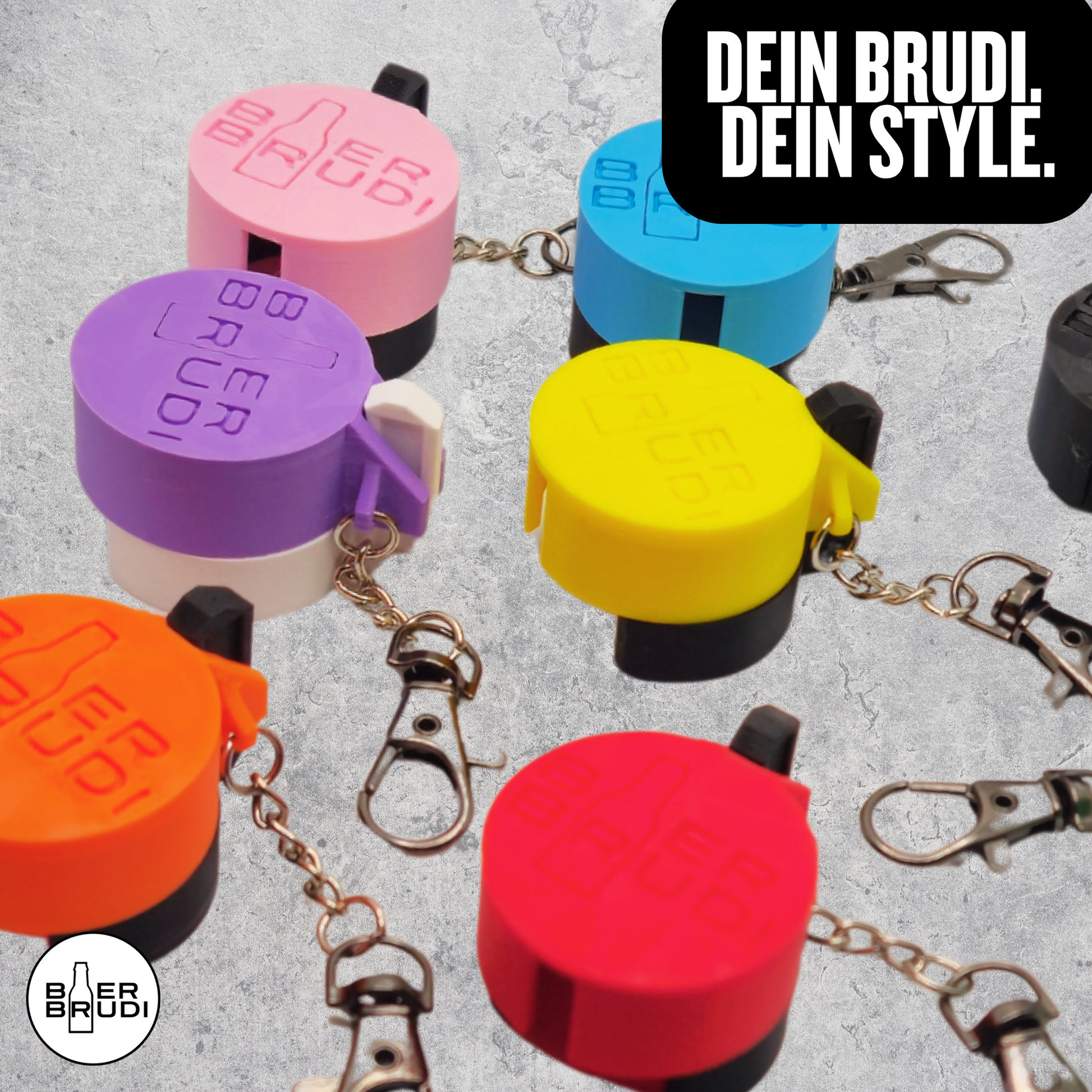 SafeCap Keychain Edition in verschiedenen Farben – Auswahl an stylischen Getränkeschutz Designs für Partys und Festivals.