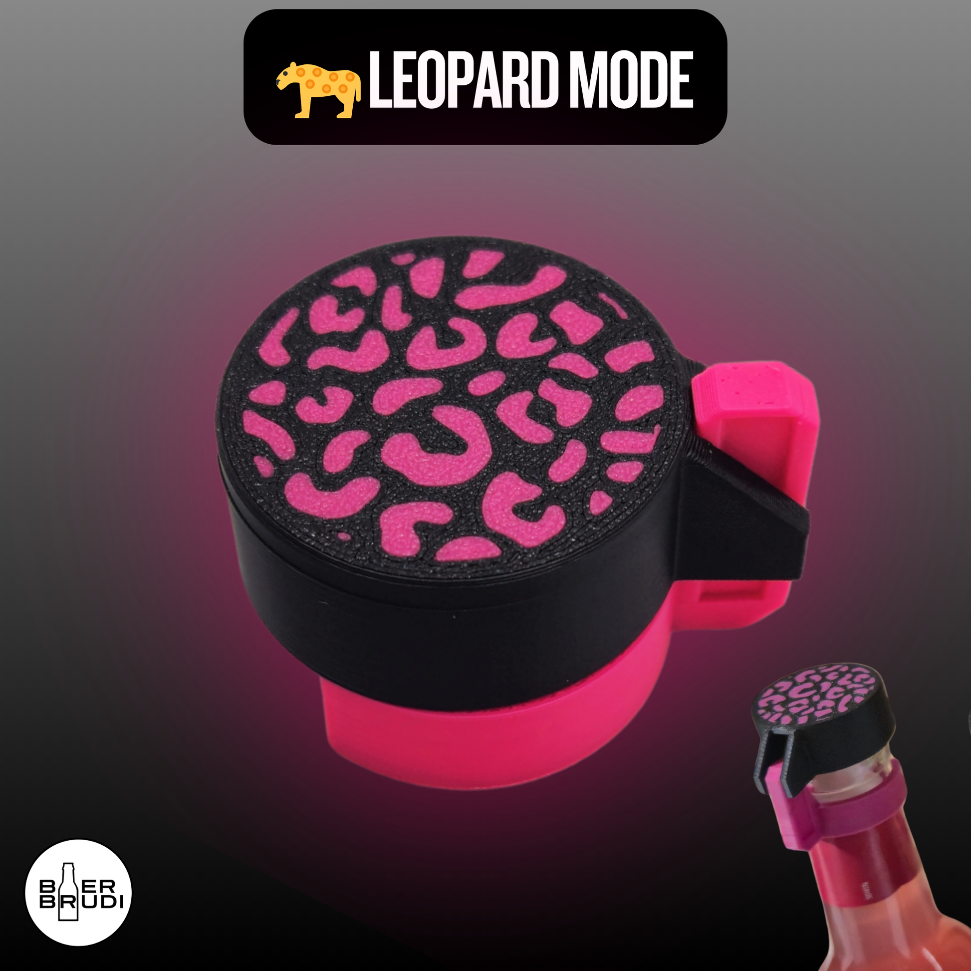 SafeCap Leopard Design in Magenta - auffälliger Flaschen Getränkeschutz für Festivals und Partys