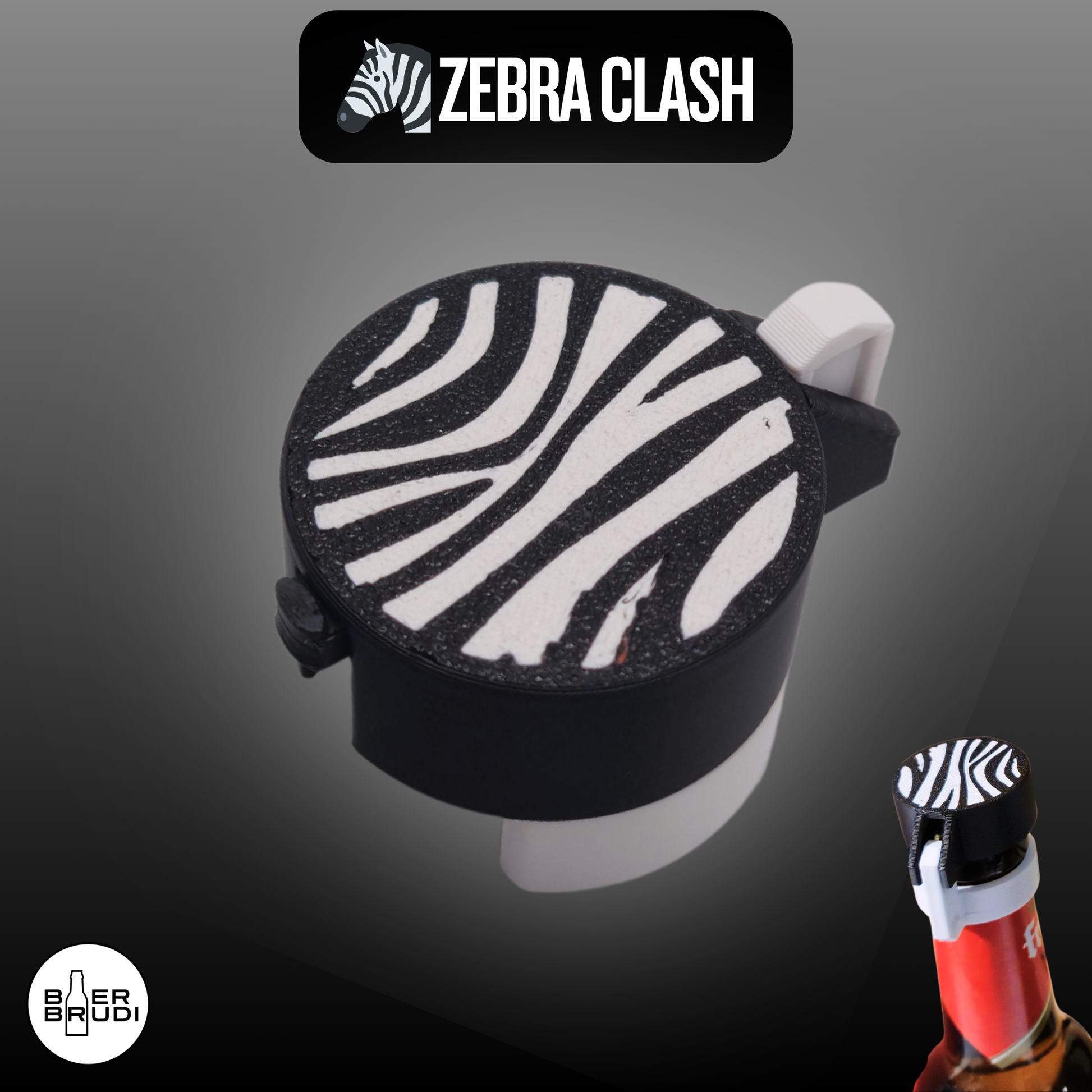 SafeCap Zebra Design in Schwarz Weiß - stylischer Getränkeschutz für Flaschen